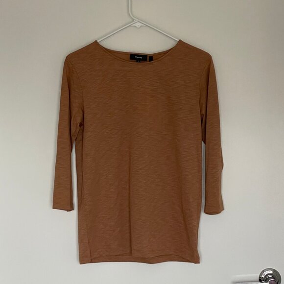 NWT Theory Maas Cotton Tee in Bronze Atmos Light - Three Quarter Sleeve  Size S - Picture 1 of 10
